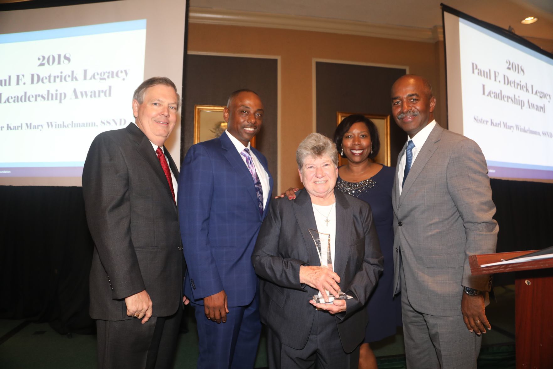 Dave Otto, Rick Stevens, Paul F. Detrick Legacy Leadership Award: Sister Karl Mary Winkelmann, SSND, Necole Powell, Chair, BJC HealthCare Board of Directors: Kelvin Westbrook